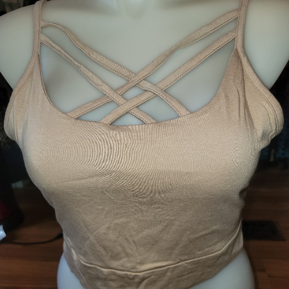 NEW NWOT Women's Tan Strappy Reversible Half Tee Sz 2X